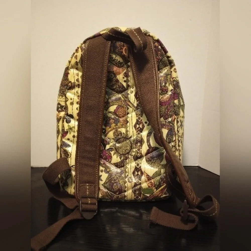 Sakroots Backpack‎ Small Tan Multi Owl Floral Festival Everyday Cute Bag